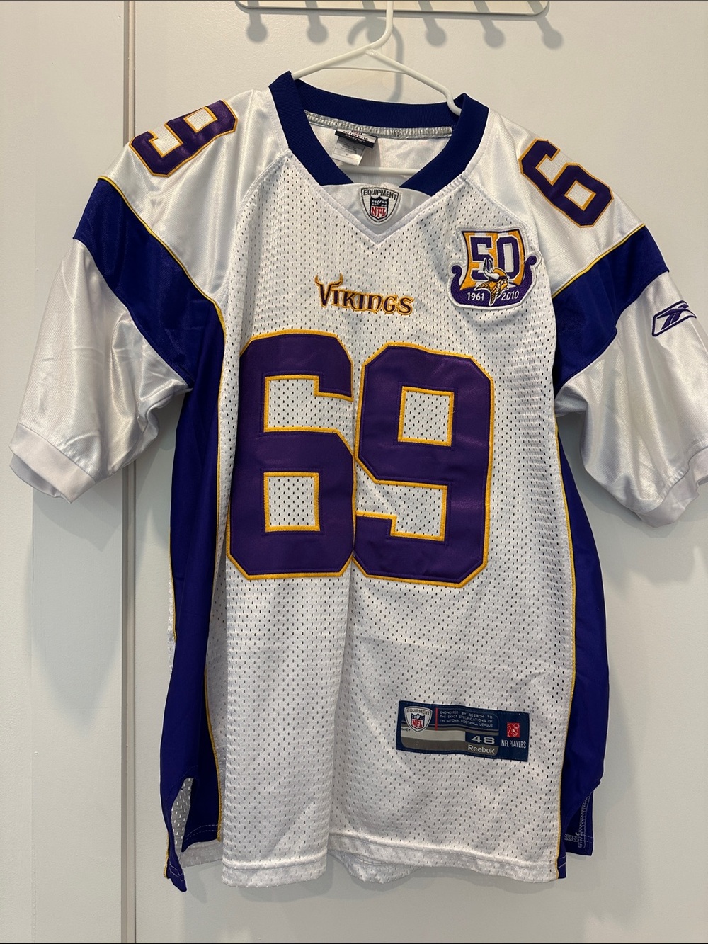 Reebok White Purple & Gold Allen #69 Vikings Football Jersey